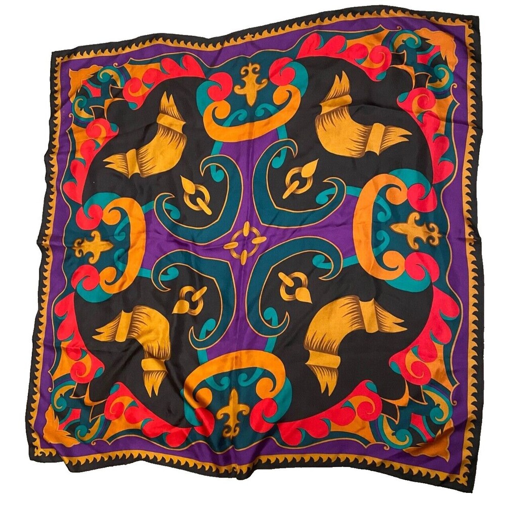 Vintage PERRY ELLIS Silk Scarf 35" Square Abstract Colorful Vibrant Graphic